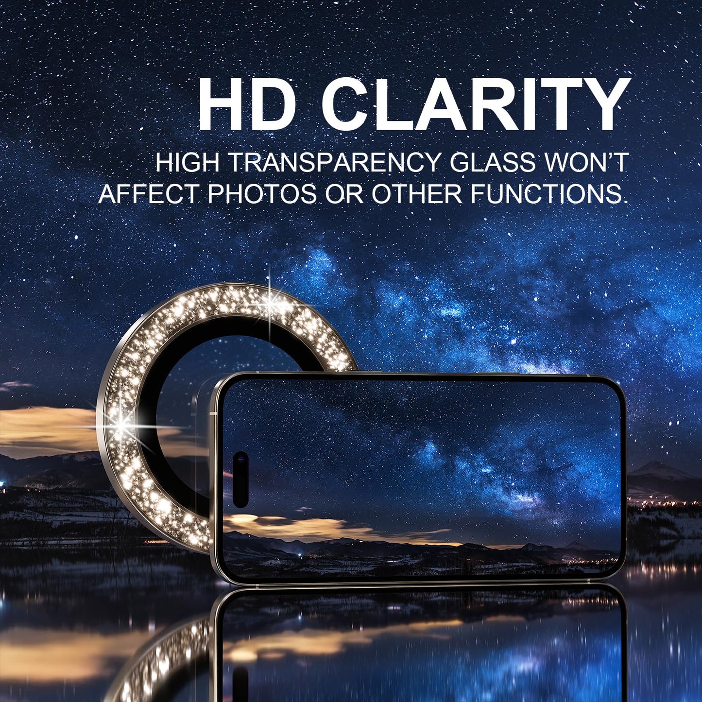 Choiche Compatible for iPhone 16 Pro/iPhone 16 Pro Max Camera Lens Protector Bling, 9H Tempered Glass Camera Cover Screen Protector Metal Ring Decoration Accessories(Glitter-Titanium Desert)