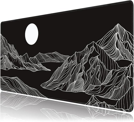 Black and White Mountain Large Mouse Pad,Gaming Keyboard Desk Pad,Extended Mouse Mat Non-Slip Rubber Base with Stitched Edges for Office Game Home XXL 35.4"x15.7"