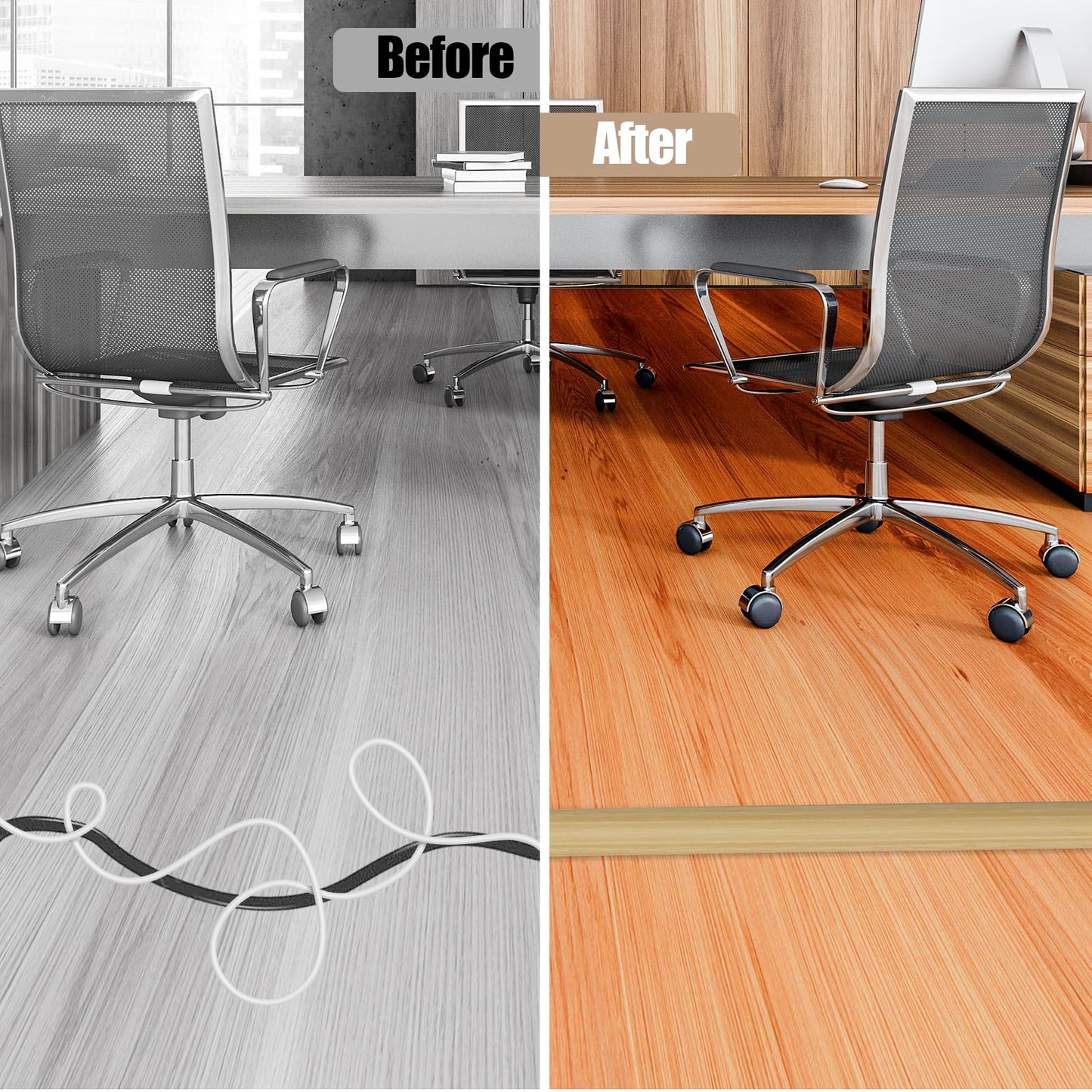 Floor Cord Cover Cavity 0.8"x0.37" Self Adhesive Cord Hider, 10FT Low Profile Cable Management, Extension Strip Protector for Wires, Prevent Cable Trips for Offices, Gyms,(Wood Light Yellow)