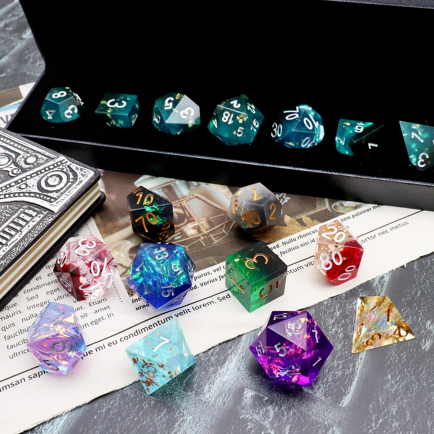 Haxtec Mystery Sharp Edge DND Dice Set, Resin Polyhedral RPG Dice