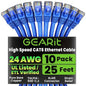 GearIT Cat 6 Ethernet Cable Pack - 10-Pack 25 ft Cat6 Ethernet Patch Cables | RJ45 Network Patch Cable, 10 Gbps Snagless Gold-Plated Connectors - Ethernet Cable Cat 6 for PC, TV, Router - Blue