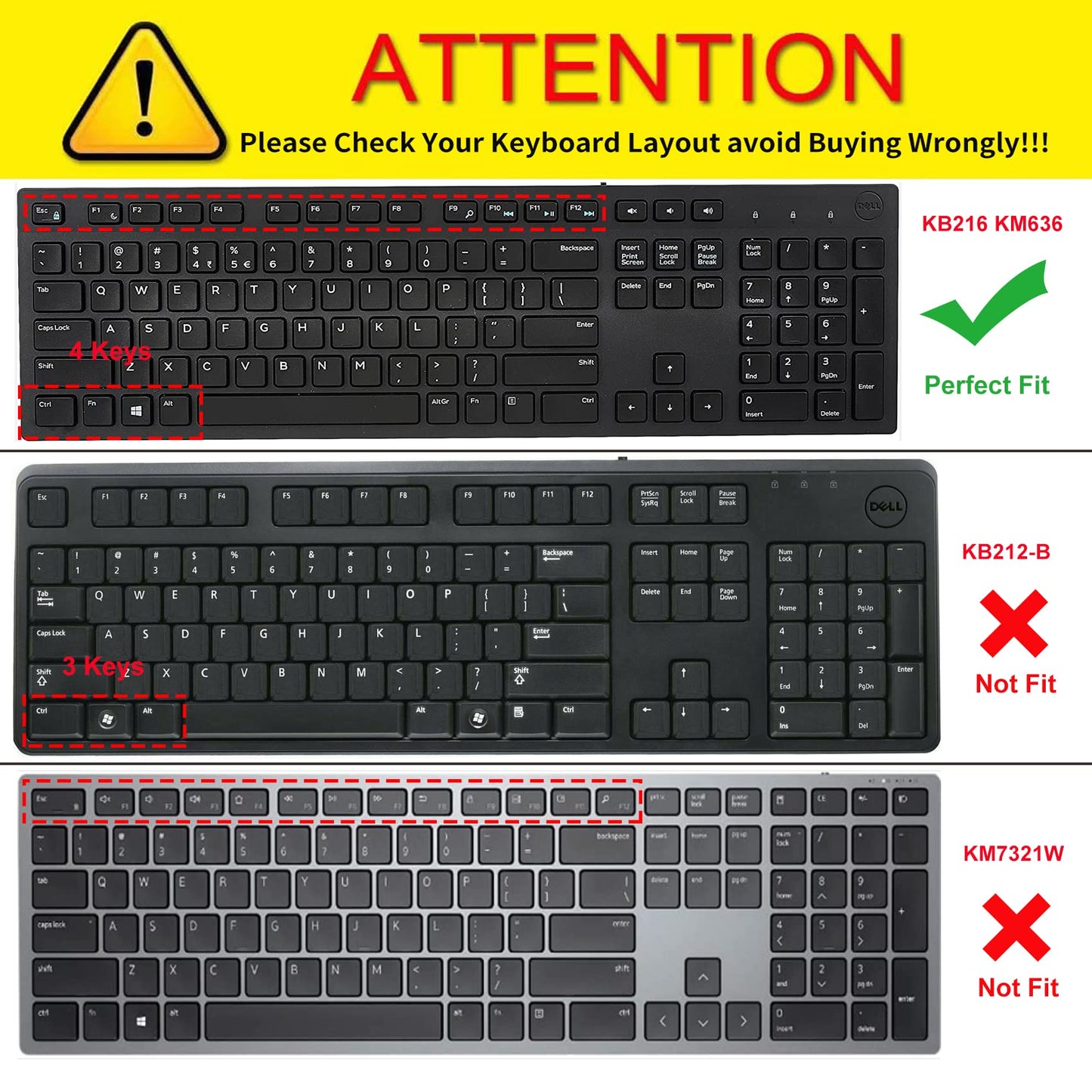 Colorful Keyboard Cover for Dell KM636 Wireless Keyboard/Dell KB216 KB216t KB216p Wired Keyboard/Dell Optiplex 5250 3050 3240 5460 7450 7050/Dell Inspiron AIO 3475/3670/3477 All-in one Desktop,Rainbow