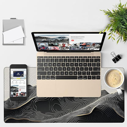 Gaming Desk Pad Large Extra Length Abstract Lines Mouse Pad Keyboard Laptop Non-Slip Waterproof with Rubber Base Thick Stitched Edge Mouse Mat for Office Home 35.4 x 15.7 Inches