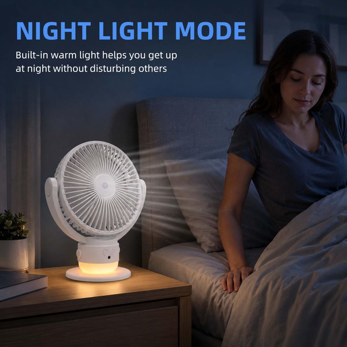 OGZ Portable Fan for Travel Wireless with Remote Timer, 7 Inch Small Desk Fan with LED Night Light 90° Oscillation, Rechargeable USB Fan for Cruise Bed Beside Sleeping Camping Tent