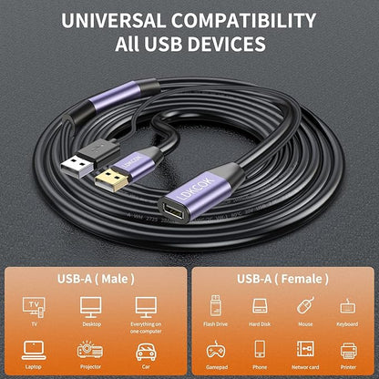 LDKCOK USB 2.0 Type A Male to A Female Active Repeater Extension Cable 60ft, High Speed 480 Mbps