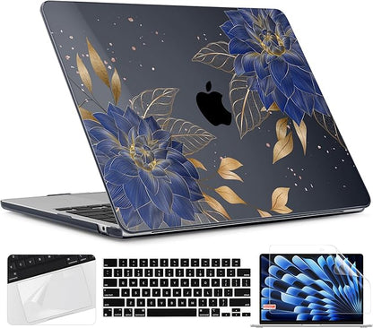 TWOLSKOO for M4 MacBook Air 13.6 inch Case 2025-2022 Release M4 A3240 M3 A3113 M2 A2681, Plastic Hard Shell & Screen Protector & Keyboard Cover & Trackpad Film, Dahlia Flowers
