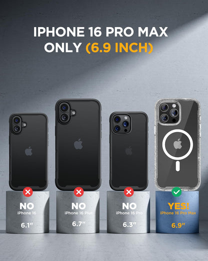 Miracase for iPhone 16 Pro Max Case 6.9'', [Bubble Free] Full-Body Bumper Phone case with Built-in Full Glass Screen &Lens Protector,Compatible with MagSafe,Drop Proof 16 Pro Max Cover,Clear Glitter