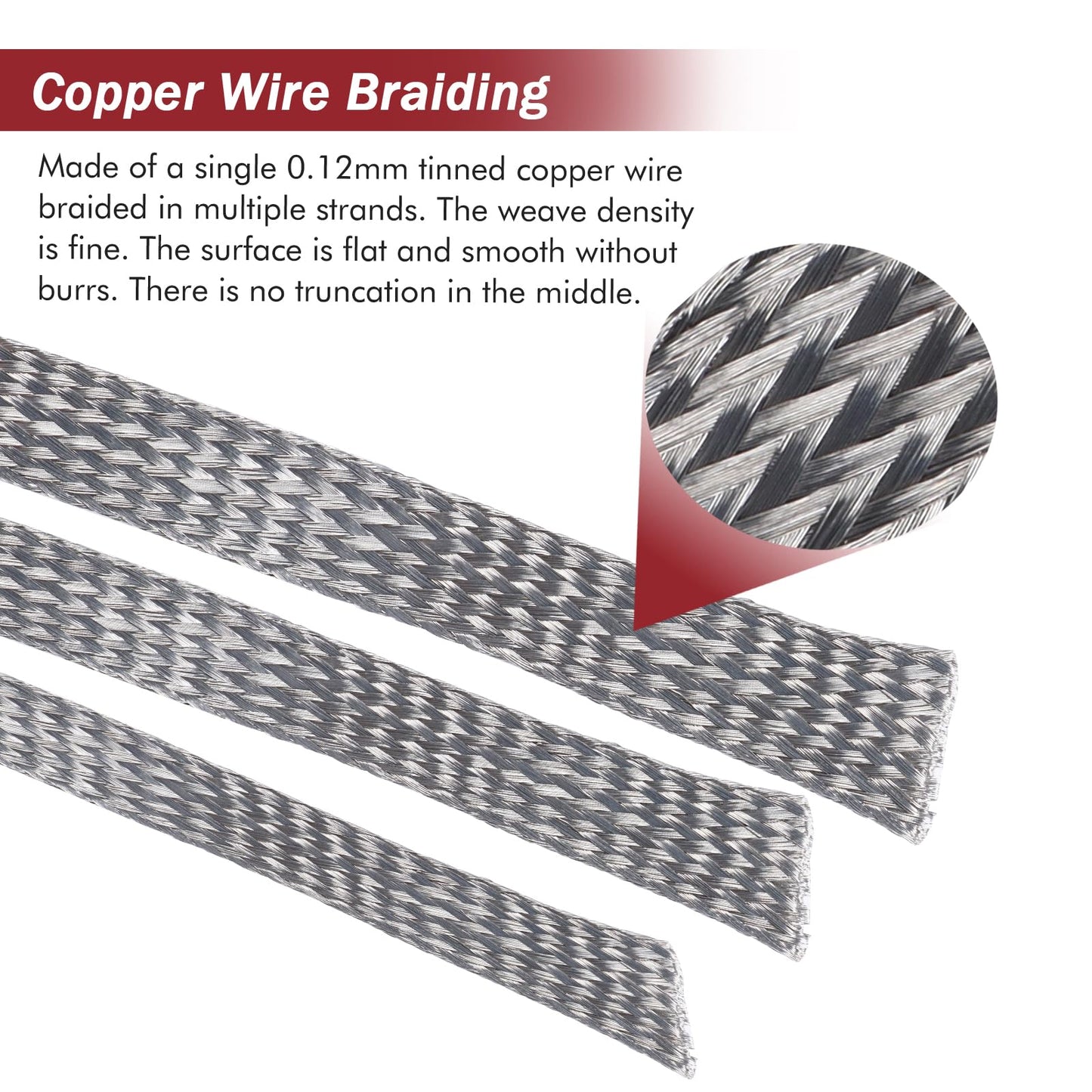 BuyUneed Tinned Copper Metal Braid Sleeving Wire Shielding 1/2inch-13ft