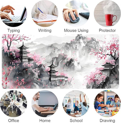 Japanese Cherry Blossom Large Mouse Pad,Gaming Keyboard Desk Pad,Extended Mouse Mat Non-Slip Rubber Base with Stitched Edges for Office Game Home XXL 35.4"x15.7"