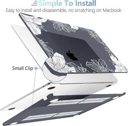 MEEgoodo Case for M4/M3/M2 MacBook Air 13.6 inch Case 2025 2024 2022, Fit Model A3240/A3113/A2681, Laptop Hard Shell with Keyboard Cover Compatible with MacBook Air 13 inch, Lily Floral