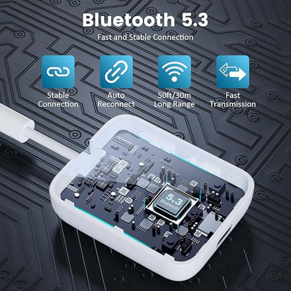 1Mii Bluetooth 5.3 Transmitter Receiver 2-in-1, aptX Adaptive & Low Latency Wireless Audio Adapter for Airplane, Dual Link 2 Devices, 25H Playtime, 3.5mm AUX for TV/Car/Home Stereo/Gym -White