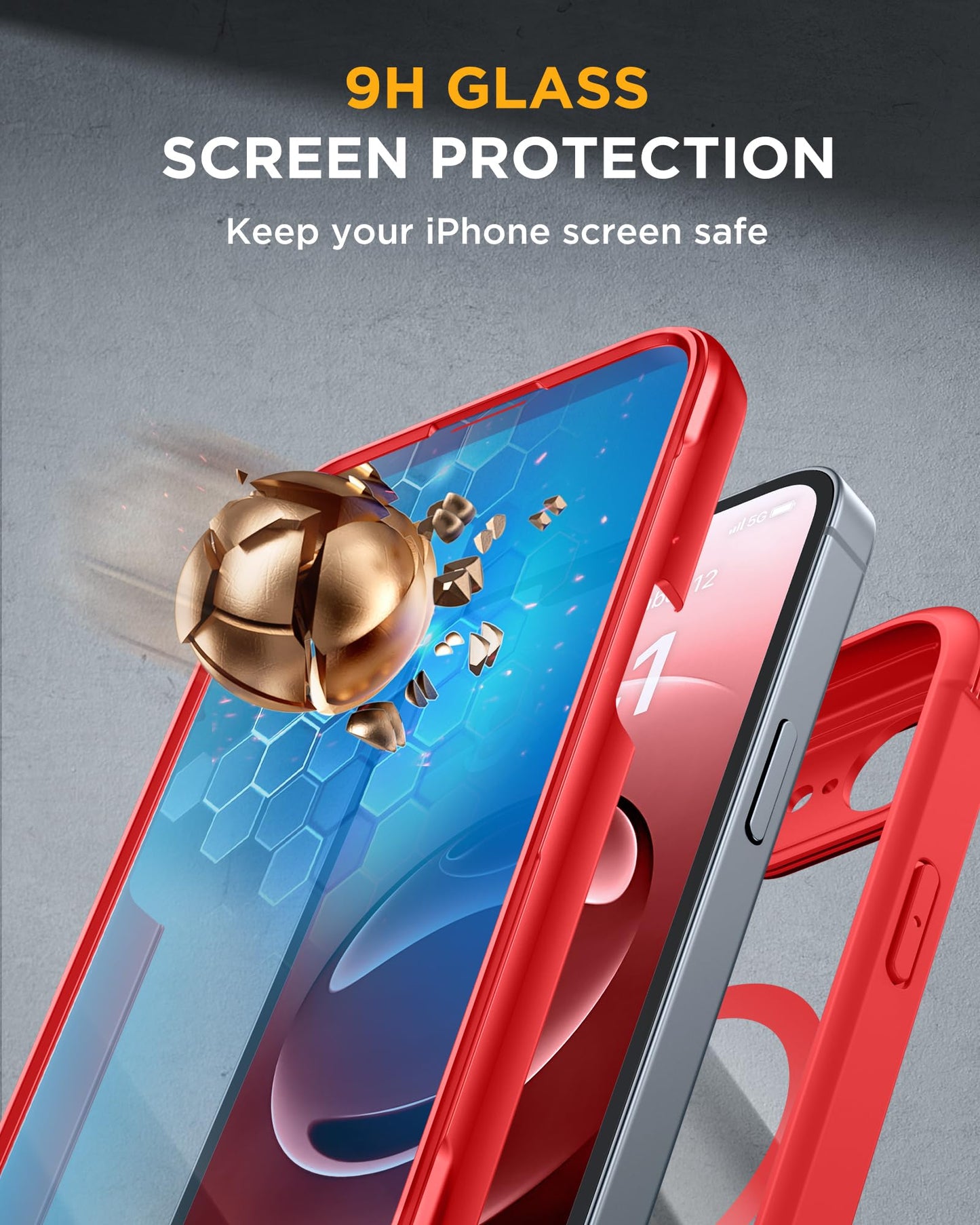 Miracase for iPhone 17e Case & iPhone 16e Case, Full-Body Phone with Built-in Glass Screen Protector, [Magnetic with MagSafe] Military Drop Proof 17 E/ 16 E Cover Bumper 6.1 inch, Red