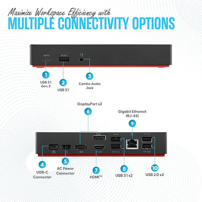 40AS0090US Lenovo Thinkpad Docking Station USB-C Gen 2-1 Year Warranty - Thinkpad Thunderbolt 3 Dock, HDMI, DisplayPort & USB C Cable - Universal Docking Station (Renewed)