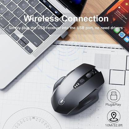 Uineer Wireless Mouse, 2.4GHz Rechargeable Computer Mouse, Battery Display