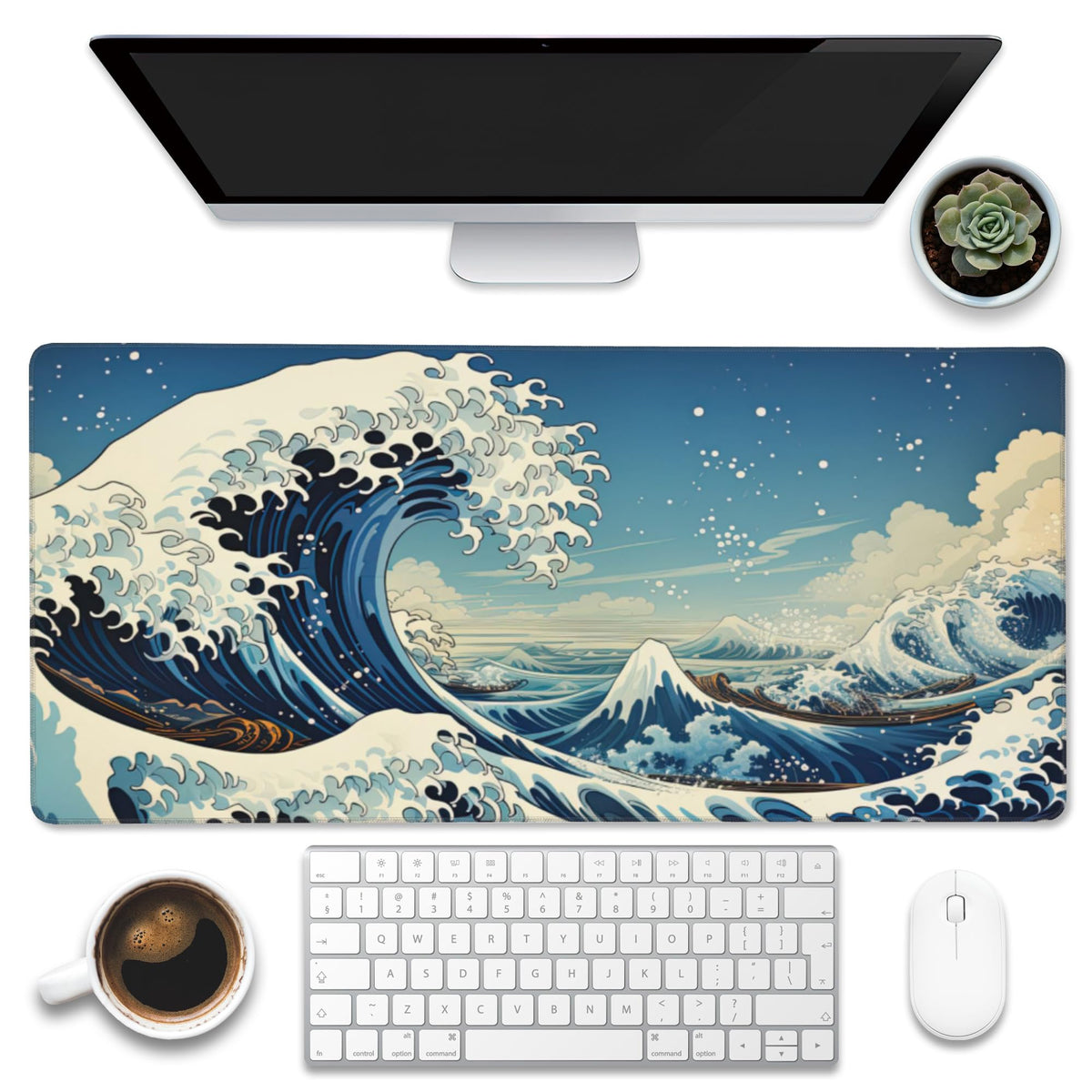 Eflxamz Large Gaming Mouse Pad for Desk,Cute Forest Mushroom Desk Mat,Starry Night Mushroom Desk Pad,Extended Big Computer Keyboard Mouse Pad with Non-Slip Base and Stitched Edge,35.4"x15.7"