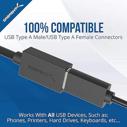 SABRENT 22AWG USB 3.0 Extension Cable - A-Male to A-Female [Black] 10 Feet (CB-3010)