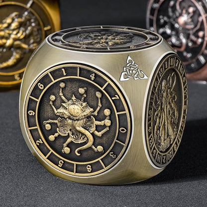 7 in 1 D6 Spinner DND Dice Set D&D, Metal Cube D and D Dice with Gift Box, Dungeons Dragons Role Playing Dice, Bronze
