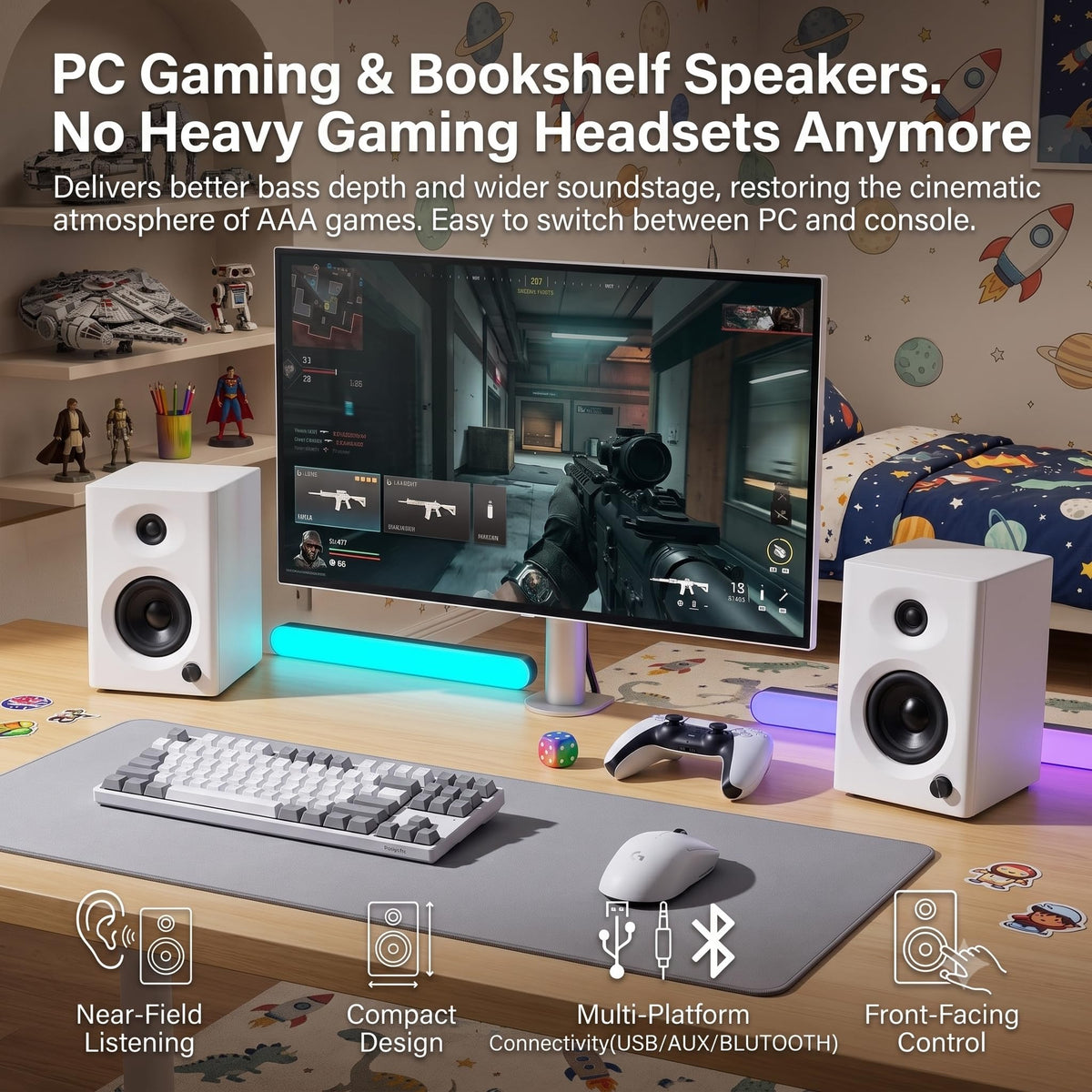 NSY Audio Powered Computer Speakers for Gaming and Music, White Pair
