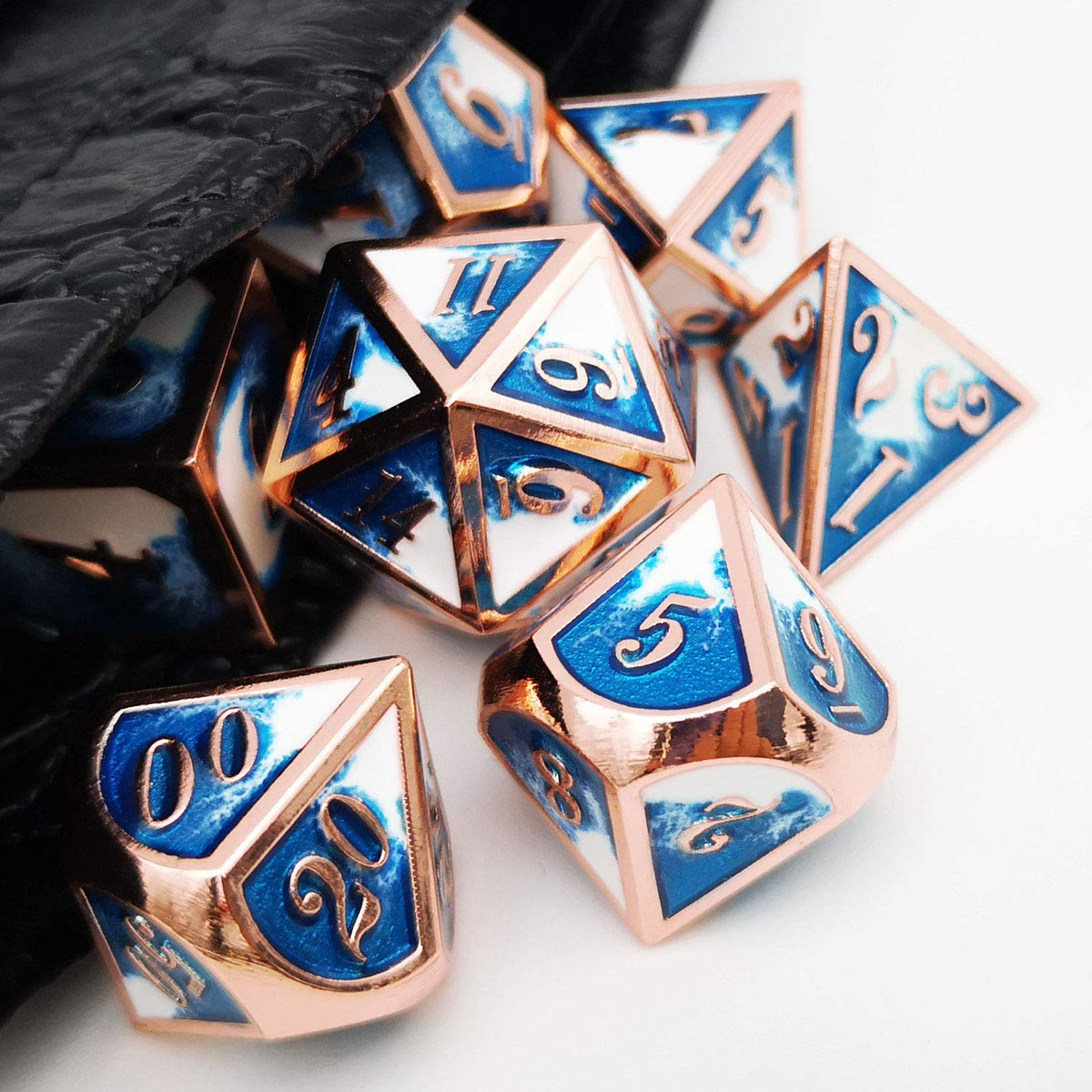 Haxtec Metal DND Dice Set, 7 Pcs Dragon Pattern Polyhedral Dice for RPG