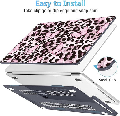 Mektron Case for 2025 MacBook Pro 16" M4 A3403 A3186 M3 A2991 M2 A2780 M1 A2485 (2021/2023/2024) Pro/Max with Touch ID, Hard Shell Plastic Laptop Cover Keyboard Cover, Leopard Pink Butterfly