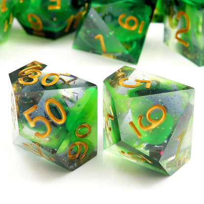 Haxtec Sharp Edge DND Dice Set, Glitter Resin Polyhedral RPG Dice