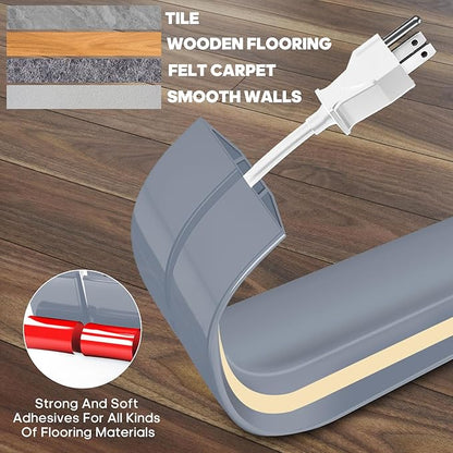 10ft Large Grey Floor Cord Cover, Self-2" (W) x 0.6"(H), Cable Cavity:0.8"(W) x 0.4"(H), Adhesive Power Cable Protector, Silicone Cord Protector, Cord Management, Cord Concealer and Cable Hider