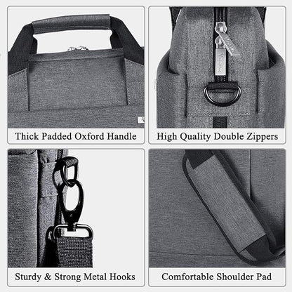 Voova Laptop Bag Case 17 17.3 Inch Computer Sleeve Messenger Bag with Shoulder Strap Expandable Waterproof Large Capacity Business Briefcase for Work Travel Fit 17-18” Laptop, Men Women, Gray