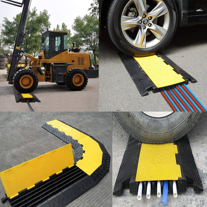 Reliancer 5 Channel Rubber Cable Protector Ramp Traffic Speed Bump 18000lbs Capacity Heavy Duty Cable Protective Cover Ramp Driveway Hose Cord Track Protector Wires Concealer w/Flip-Open Top Cover