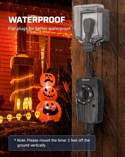 DEWENWILS Outdoor Light Timer Dusk to Dawn, Weatherproof, Plug in Timer for Garden Christmas String Light, 10A, UL Listed, 2 Pack
