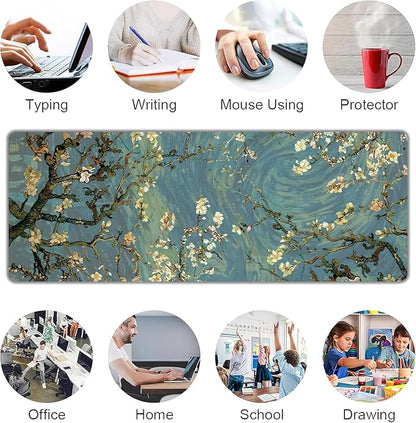 Almond Blossoms Large Mouse Pad,Gaming Keyboard Desk Pad,Extended Mouse Mat Non-Slip Rubber Base with Stitched Edges for Office Game Home XL 31.5"x11.8"