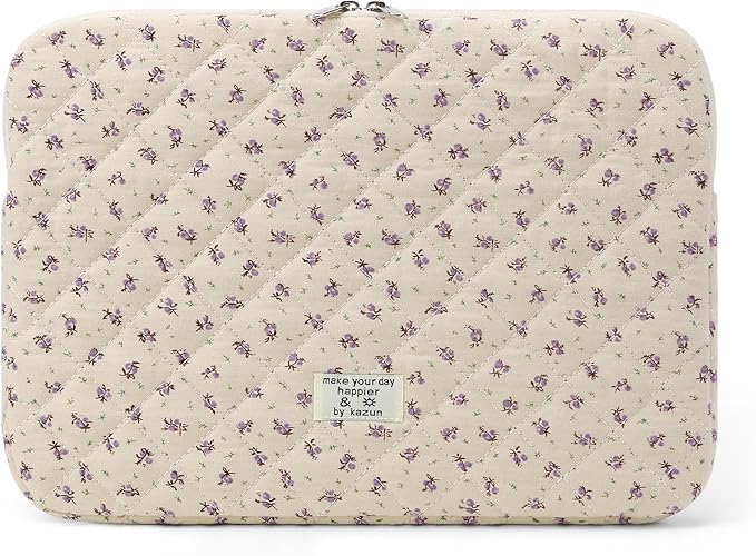 Puffy Laptop Sleeve 13-15.6 Inch Cute Quilted Laptop Protective Case Padded Floral Computer Sleeve for MacBook (A-Purple, 15 Inch)