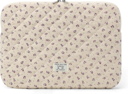 Puffy Laptop Sleeve 13-15.6 Inch Cute Quilted Laptop Protective Case Padded Floral Computer Sleeve for MacBook (A-Purple, 15 Inch)