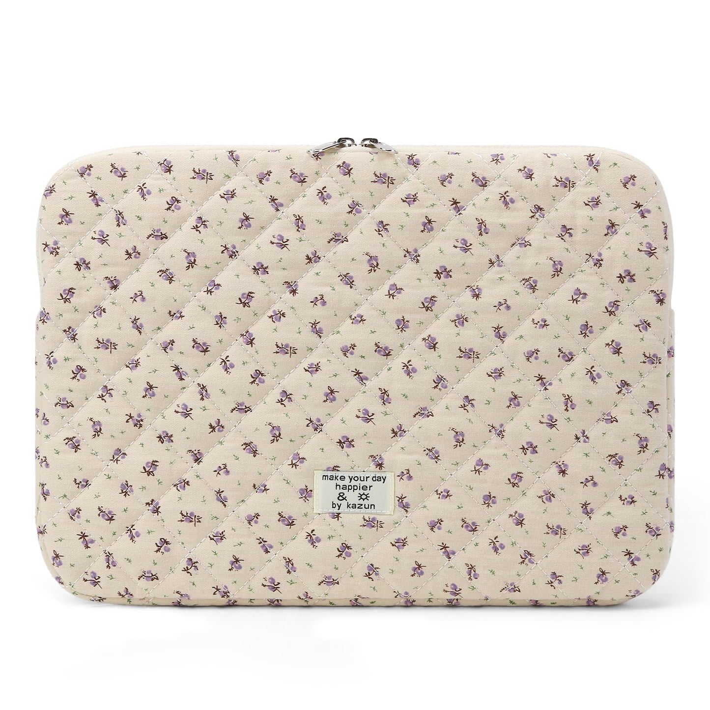 Puffy Laptop Sleeve 13-15.6 Inch Cute Quilted Laptop Protective Case Padded Floral Computer Sleeve for MacBook (A-Purple, 15 Inch)