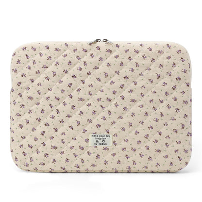 Puffy Laptop Sleeve 13-15.6 Inch Cute Quilted Laptop Protective Case Padded Floral Computer Sleeve for MacBook (A-Purple, 15 Inch)