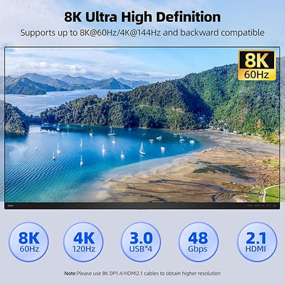 KVM Switch 3 Monitors 3 Computers 8K@60Hz 4K@144Hz, HDMI Dispalyport Triple Monitor KVM Switches with 4 USB3.0 Port for USB Devices, Support Extended/Mirror Mode, Wired Controller and USB3.0 Cables