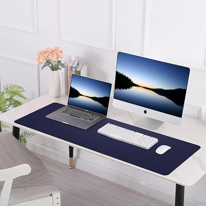 Leather Desk pad Protector, Large Desk mat with Natural Cork & PU Leather,Mouse pad,Non-Slip Office Desk Mat,Waterproof Desk Writing Pad for Office and Home (47in*23.7in, Blue)