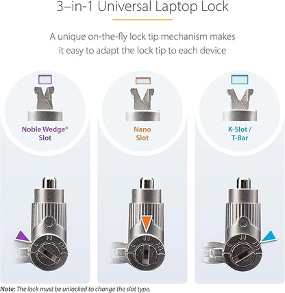 StarTech.com 25-Pack Universal Laptop Lock 6.6ft (2m), Keyed Alike Security Cable, Compatible with Noble Wedge/Nano/K-Slot, TAA