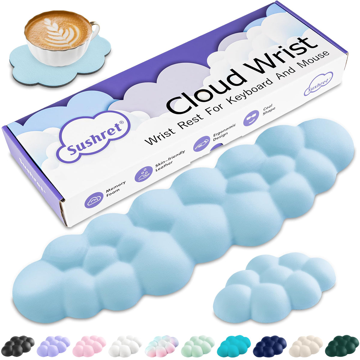 Sushret Cloud Wrist Rest Keyboard, Cloud Keyboard Wrist Pad Set with PU Leather Memory Foam, Cute Arm Rest for Palm Support, PC/Gaming Desk Accessories/Office Setup/Computer Hand Cushion - Purple