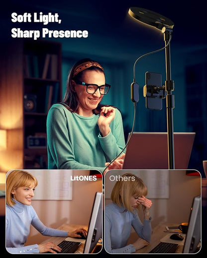 Desk Ring Light with Stand, Adjustable Desktop Light with Phone Holder for Video Calls, Zoom Lighting for Computer/Laptop/Conference/Webcam, Video Light for Recording, Podcast,Photography