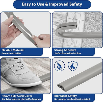 Cord Cover Floor 6ft Grey, PVC Floor Cable Cover, Cord Hider Floor Cord Protector Prevent Cable Trips & Protect Wires, Floor Cable Management Hide Cords on Floor, Cord Cavity - W0.47 x H0.28