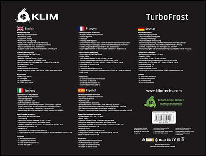 KLIM Turbofrost - Gaming Laptop Cooling Pad - 4 Powerful Turbo Fans - 4 x 4000 RPM, Laptop Cooler 2 Power Modes USB-C/DC, Dynamic RGB, 4-Ports USB, Sealed Foam for Fast Cooling for Laptops up to 17in
