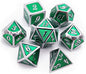 Haxtec 7 Die Metal DND Dice Set Green Elven Goblin D&D Dice Set Compatible with Dungeons and Dragons RPG Gaming-Silver Emerald Green Elvish Dice