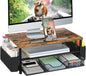 Wood Desk Organizers and Accessories, 2-Tier Computer Monitor Stand Riser with Drawer, Pen Storage & Phone Holder, Office Desk Accessories, Workspace Desktop Organization for Office Supplies（Brown）