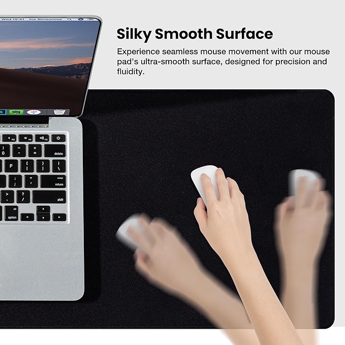 ALOANES Black Waterproof Desk Mat, Large, with Extended Mouse Mat, Office Desk Protector with Anti-Slip Base, Stitched Edge, Grain Jacquard Surface, Perfect for Gamer, Home, XL,11.81''x27.56''x0.12'