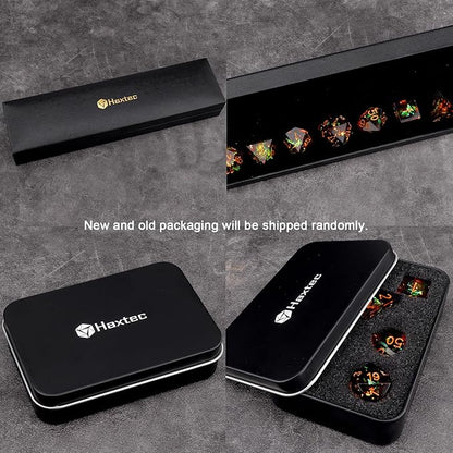 Haxtec Galaxy DND Dice Set Sharp Edge Dice with Dice Case Handmade Yellow Black Resin D&D Dice Set for TTRPGs Compatible with Dungeons and Dragons Gifts