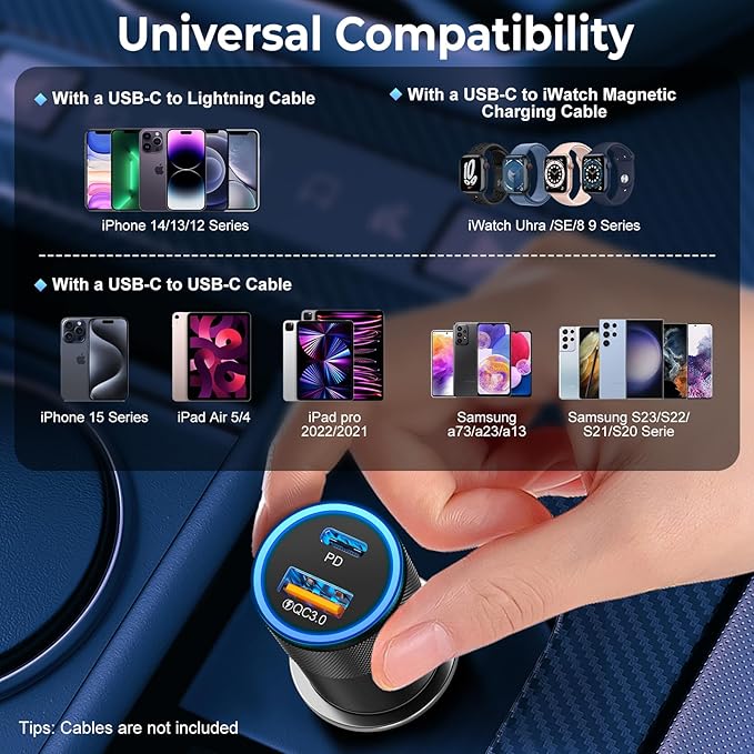 6 Pack USB C Car Charger, Ancekoy 38W Dual USB-C + USB-A Car Charger Adapter Fast Charge PD/QC 3.0 Cigarette Lighter Adapter USB Charger Plug for iPhone 16/15/14/13/12/11/Pro Max, iPad, Samsung,Pixel