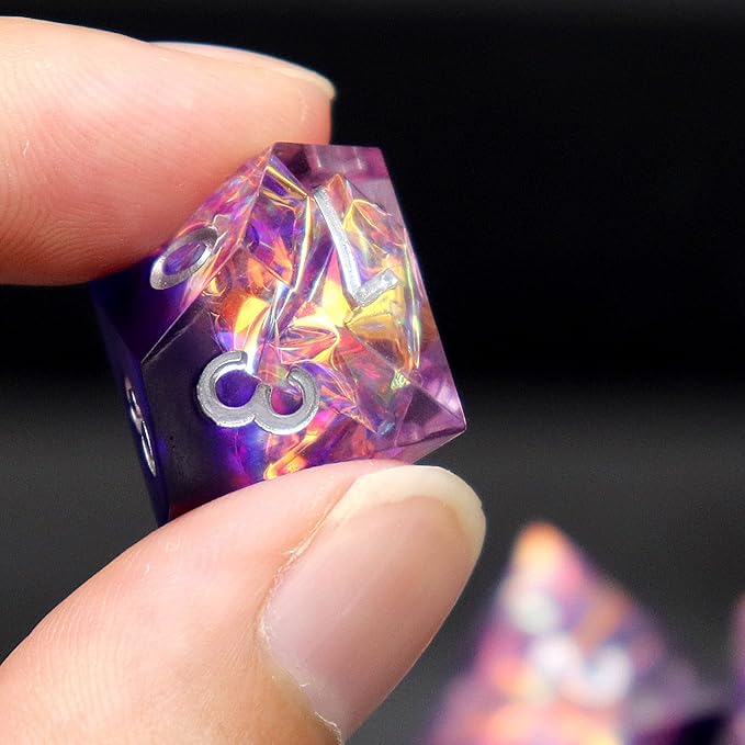 Haxtec Sharp Edge DND Dice Set, Purple Resin Polyhedral RPG Dice