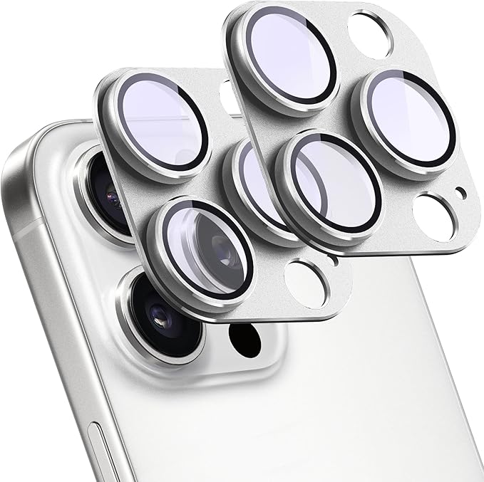 2 Pack Camera Lens Protector for iPhone 15 Pro/iPhone 15 Pro Max,[Not Easy to Breakn ] AR Tempered Glass Strong Adsorption Metal Camera Cover Screen-Silvery