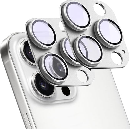 2 Pack Camera Lens Protector for iPhone 15 Pro/iPhone 15 Pro Max,[Not Easy to Breakn ] AR Tempered Glass Strong Adsorption Metal Camera Cover Screen-Silvery