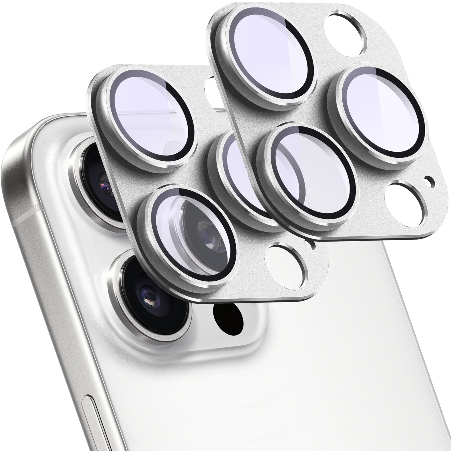 SHANG PIN JIA 2 Pack Camera Lens Protector for iPhone 15 Pro/15 Pro Max,[Not Easy to Breakn ] AR Tempered Glass Strong Adsorption Metal Camera Cover Screen-Silvery